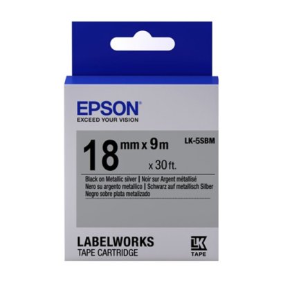 Epson LK-5SBN Black on Metallic Silver Tape (C53S655506) เทปพิมพ์อักษร ฉลาก 18 mm. ของแท้ รับประกันศูนย์