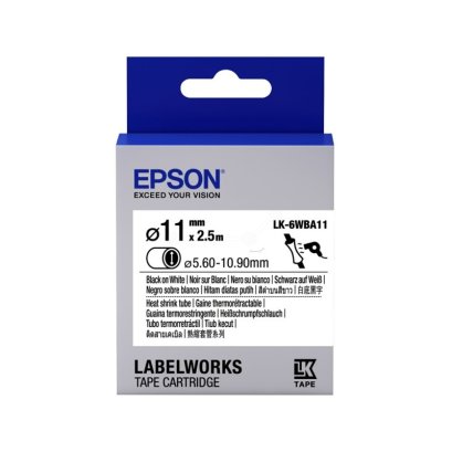 Epson LK-6WBA11 Black on White HT SHRINK DIA.11 (C53S656514) เทปมาร์คสายไฟ ท่อหดความร้อน 11 mm. x 2.5 m. ของแท้ รับประกันศูนย์