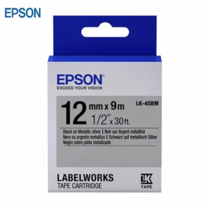Epson LK-4SBM Black on Silver Tape (C53S654506) เทปพิมพ์อักษร ฉลาก 12 mm. ของแท้ รับประกันศูนย์ ใช้กับเครื่องพิมพ์อักษร Epson LW-300, LW-400, LW-400TH, LW-600P, LW-700, LW-900P, LW-1000P