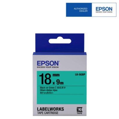 Epson LK-5GBP Black on Green Tape (C53S655519) เทปพิมพ์อักษร ฉลาก 18 mm. ของแท้ รับประกันศูนย์