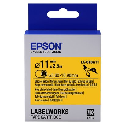 Epson LK-6YBA11 Black on Yellow HT SHRINK DIA.11 (C53S656516) เทปมาร์คสายไฟ ท่อหดความร้อน 11 mm. x 2.5 m. ของแท้ รับประกันศูนย์