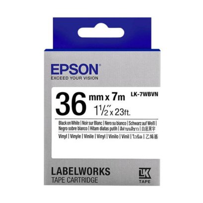 Epson LK-7WBVN Vinyl Black on White (C53S657514) เทปพิมพ์อักษร ฉลาก 36 mm. ของแท้ รับประกันศูนย์