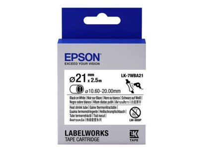 Epson LK-7WBA21 Black on White HT SHRINK DIA.21 (C53S657512) เทปมาร์คสายไฟ ท่อหดความร้อน 21 mm. x 2.5 m. ของแท้ รับประกันศูนย์