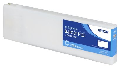 ตลับหมึกเครื่องพิมพ์ฉลากบาร์โค้ดสี Epson SJIC31P(C) Ink Cartridge Black สีฟ้า (C33S020644) ของแท้ ประกันศูนย์