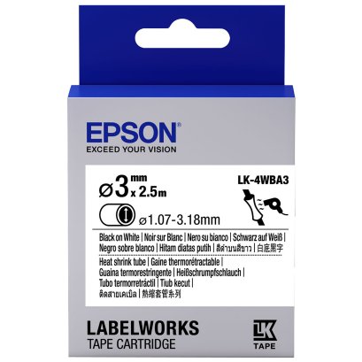 Epson LK-4WBA3 Black on White HT SHRINK DIA.3 (C53S657519) เทปมาร์คสายไฟ ท่อหดความร้อน 3.5 mm. x 2.5 m. ของแท้ รับประกันศูนย์