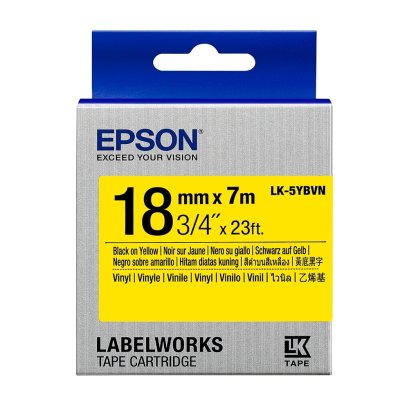 Epson LK-5YBVN Vinyl Black on Yellow (C53S655028) เทปพิมพ์อักษร ฉลาก 18 mm. ของแท้ รับประกันศูนย์