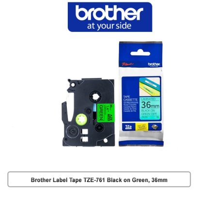 Brother TZE-761 เทปพิมพ์อักษร ขนาด 36 มม. (ดำ/เขียว) แบบเคลือบพลาสติก ของแท้ รับประกันศูนย์