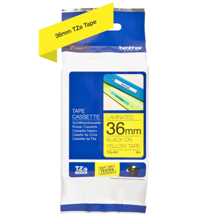 Brother TZE-661 เทปพิมพ์อักษร ขนาด 36 มม. (ดำ/เหลือง) แบบเคลือบพลาสติก ของแท้ รับประกันศูนย์