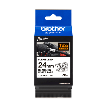 Brother TZE-FX251 เทปพิมพ์อักษรแบบยืดหยุ่น ขนาด 24 มม. (ดำ/ขาว) แบบเคลือบพลาสติก ของแท้ รับประกันศูนย์