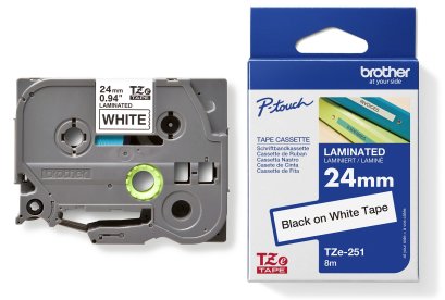 Brother TZE-251 เทปพิมพ์อักษร ขนาด 24 มม. (ดำ/ขาว) แบบเคลือบพลาสติก ของแท้ รับประกันศูนย์