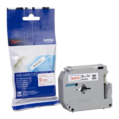 Brother M-K222 เทปพิมพ์อักษร ขนาด 9 มม. (แดง/ขาว)