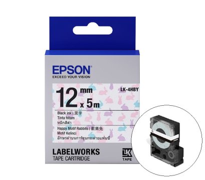 Epson LK-4HBY Black on Happy Motif Rabbits Tape (C53S654526) เทปพิมพ์อักษร ฉลาก 12 mm. ของแท้ รับประกันศูนย์