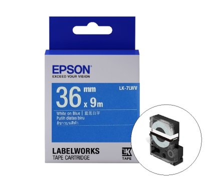 Epson LK-7LWV White on Blue Tape (C53S657506) เทปพิมพ์อักษร ฉลาก 36 mm. ของแท้ รับประกันศูนย์
