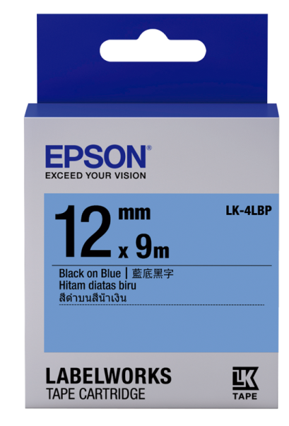 Epson LK-4LBP Black on Blue Tape (C53S654518) เทปพิมพ์อักษร ฉลาก 12 mm. ของแท้ รับประกันศูนย์