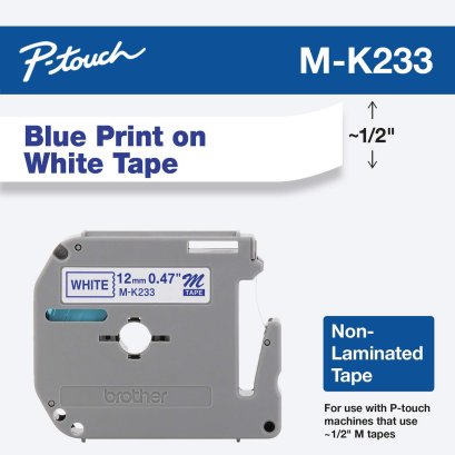 Brother M-K233 เทปพิมพ์อักษร ขนาด 12 มม. (น้ำเงิน/ขาว) ของแท้ รับประกันศูนย์