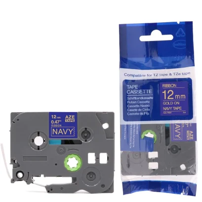 Brother TZE-RN34 เทปพิมพ์อักษร ขนาด 12 มม. (ทอง/น้ำเงินกรมท่า) ความยาว 4 เมตร  แบบริบบิ้นเทป ของแท้ รับประกันศูนย์