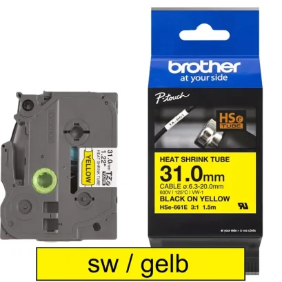 Brother HSE-661E เทปพิมพ์อักษรสำหรับท่อหด ratio 3:1 ขนาด 31.0 มม.  (ดำ/เหลือง) ของแท้ รับประกันศูนย์