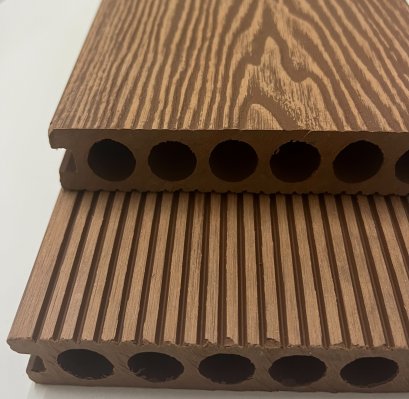 พื้นไม้เทียมwpcสีสักแดงรูกลม