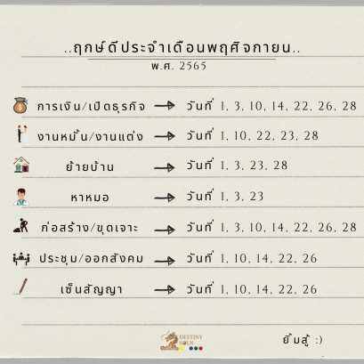 ฤกษ์ดีประจำเดือน พฤศจิกายน 2565