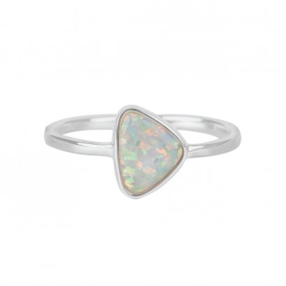 Lab Created White Opal Rhodium Over Sterling Silver Ring