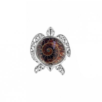 925 Sterling Silver Turtle Ring with Ammonite Shell