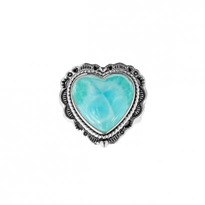 925 Sterling Silver heart Ring with Larimar