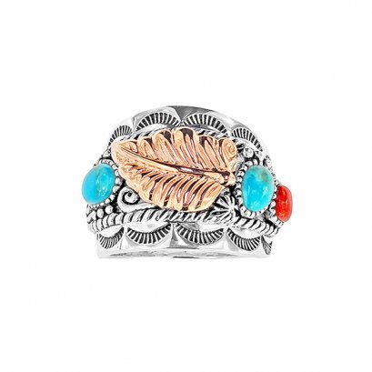 925 Sterling Silver Ring with Turquoise and Compressed Red Coral