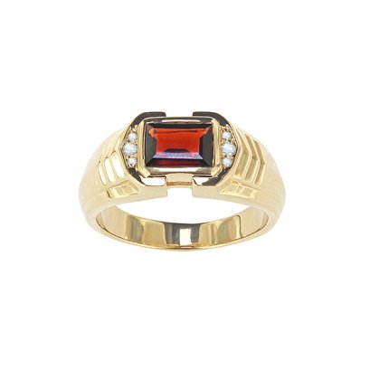 925 Sterling Silver Yellow Gold 18K Plated Ring with Garnet and Cubic Zirconia