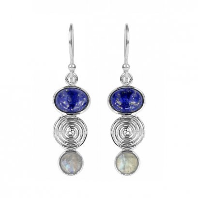 925 Sterling Silver Earrings with Lapis and Rainbow Moonstone