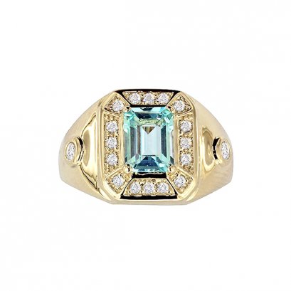 925 Sterling Silver Yellow Gold 18K Plated Ring with Sky Blue Topaz and White Topaz