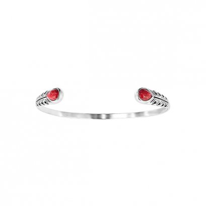 925 Sterling Silver Bangle with Compressed Red Coral