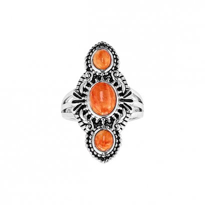 925 Sterling Silver Ring with Orange Spiny Oyster