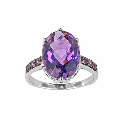 925 Sterling Silver Ring with Garnet and Amethyst