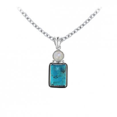 925 Sterling Silver Pendant with Compressed Turquoise and Rainbow Moonstone