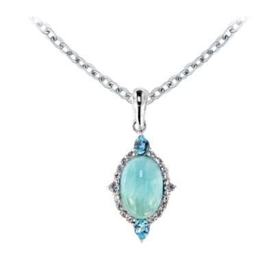 925 Sterling Silver Pendant with Larimar and Blue Topaz