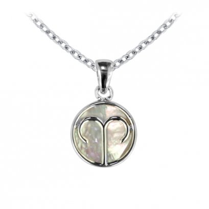 925 Sterling Silver Aries Pendant with Mother of Pearl