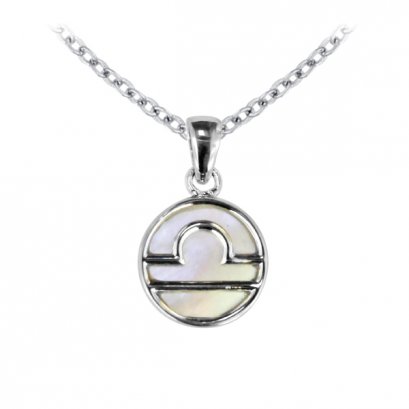 925 Sterling Silver Libra Pendant with Mother of Pearl