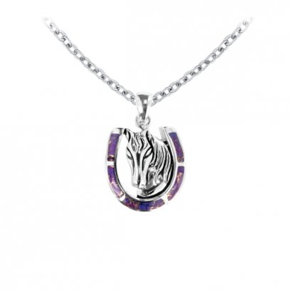 925 Sterling Silver Horseshoe Pendant with Purple Compressed Turquoise