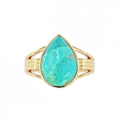 925 Sterling Silver 18K Yellow Gold Plated Ring with Compressed Turquoise