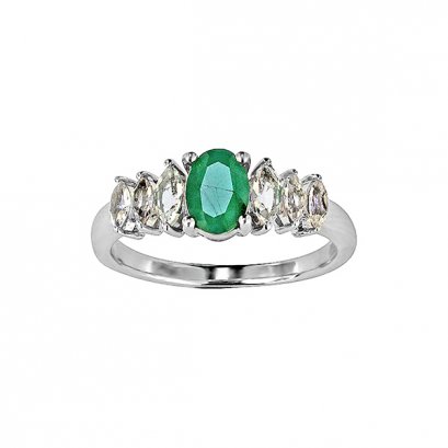 925 Sterling Silver Ring with Emerald and White Topaz