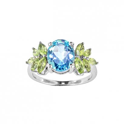 925 Sterling Silver Ring with Blue Topaz and Peridot