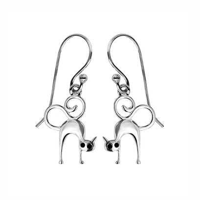 925 Sterling Silver Cat Earrings with Black Onyx