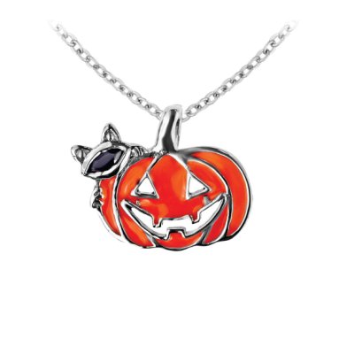 925 Sterling Silver Enamel Pumpkin Pendant