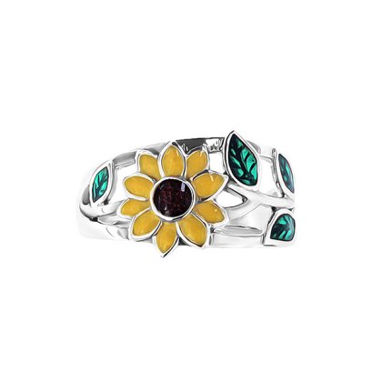 925 Sterling Silver Enamel Sunflower Ring