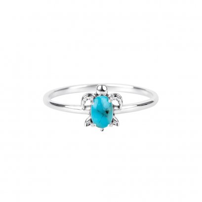 925 Sterling Silver Turtle Ring with Blue Turquoise