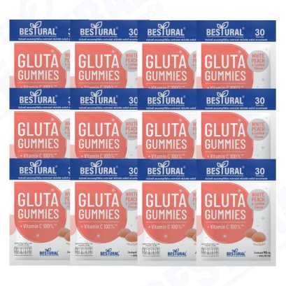 [12 ซอง] Bestural Gluta Gummies แอลกลูต้าไธโอนรูปแบบกัมมี่ ผสมวิตามินC 100% กลินไวท์พีช และลิ้นจี่