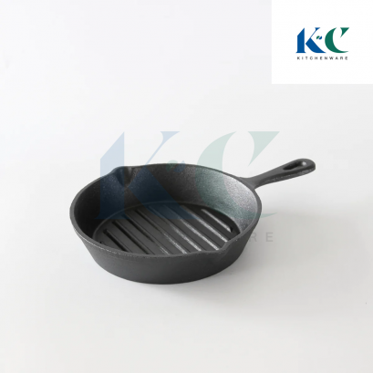 กระทะเหล็กก้นตื้น ทรงกลม มีร่อง