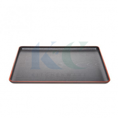 ถาดลายไม้ดำขอบแดง