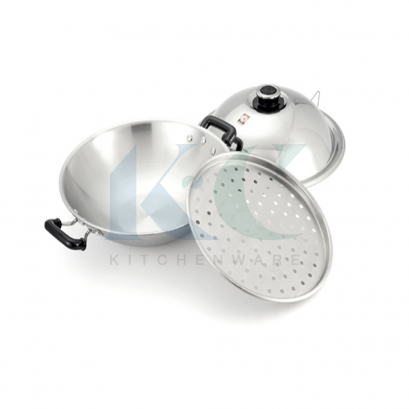 กระทะจีน 5 ชั้น พร้อมฝาและชั้นนึ่ง (ม้าลาย)