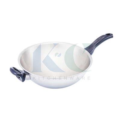 กระทะจีนสเตนเลส Vitalux 3 ชั้น ด้ามหูเบกาไลท์